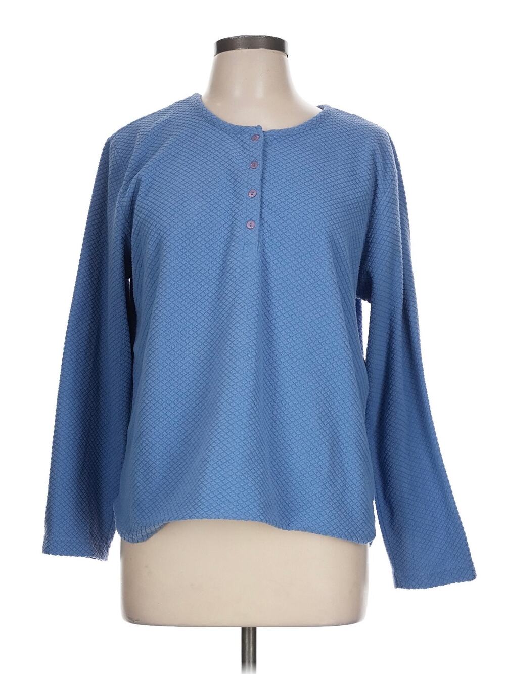 O Oscar De La Renta Blue Fuzzy 3/4 Button Down Pullover Sweater Top Sz. L
